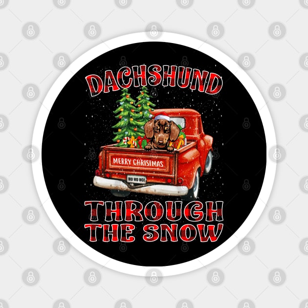 Christmas Dachshund Through The Snow Dog Santa Truck Tree Magnet by intelus